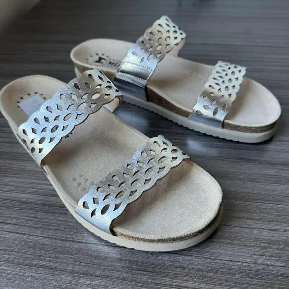 Mephisto Hennie Women's Leather Cork Sandals Mules Size 11 $160 in Silver
